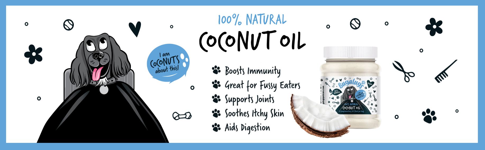 Coconut Oil Blog Banner with benefits listed.