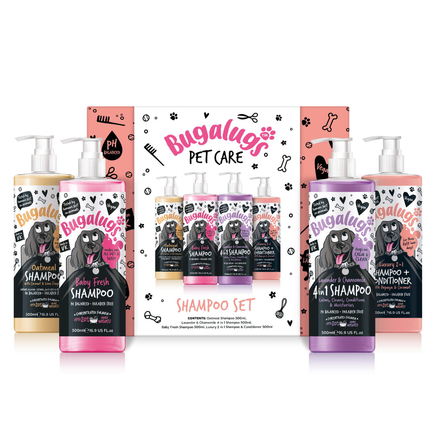 Bugalugs Shampoo Set Giftset for Dogs - Bottles outside the box