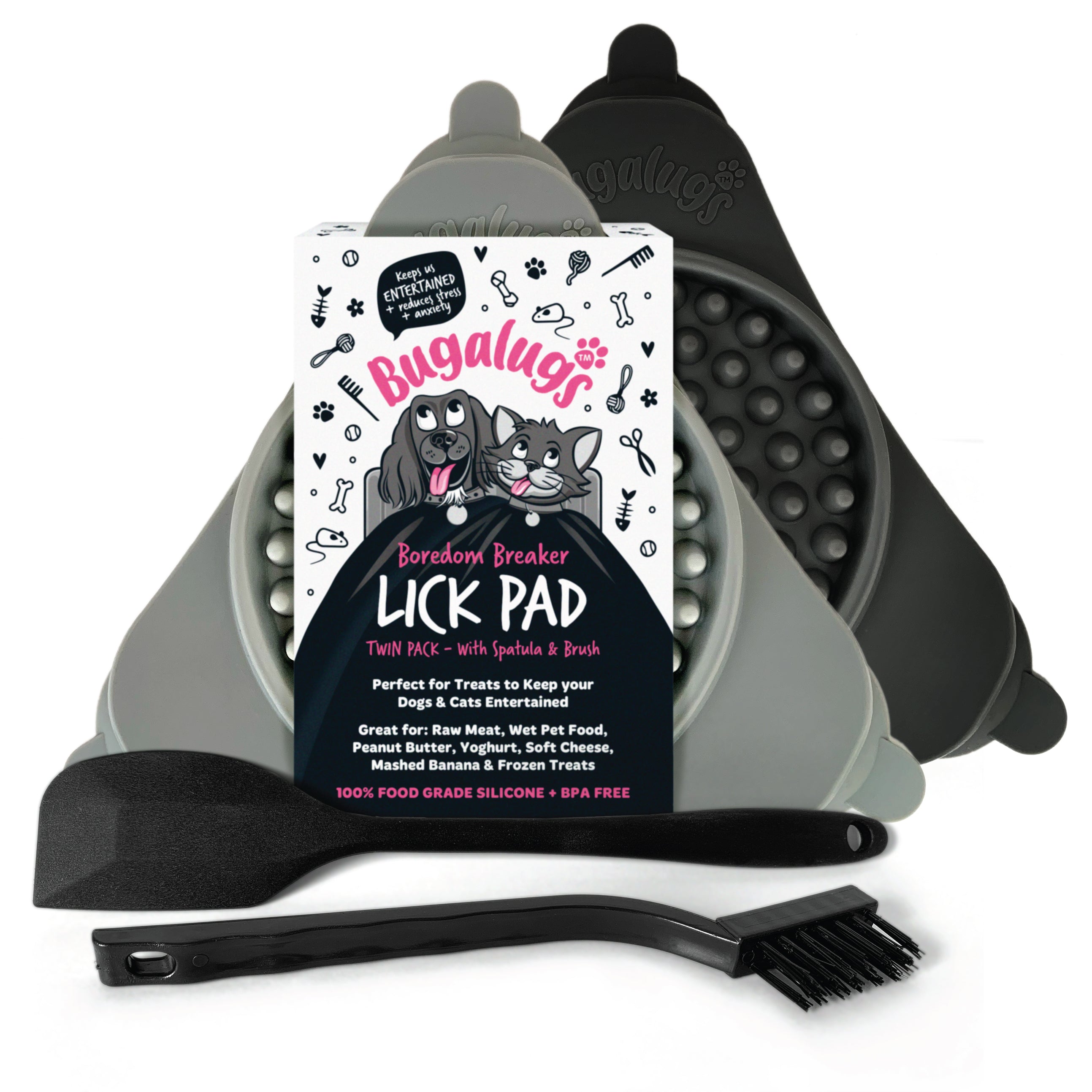 Triangle Lick Pad for Dogs & Cats Twin Pack (Black & Grey)