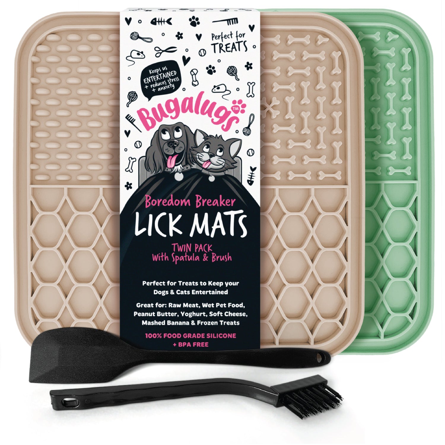 Twin Pack Pet Lick Mat for Dogs & Cats (Beige & Green)