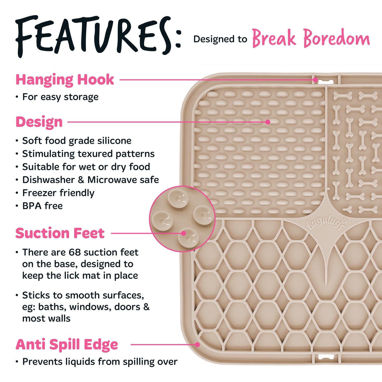 Pet Lick Mat for Dogs & Cats (Beige)