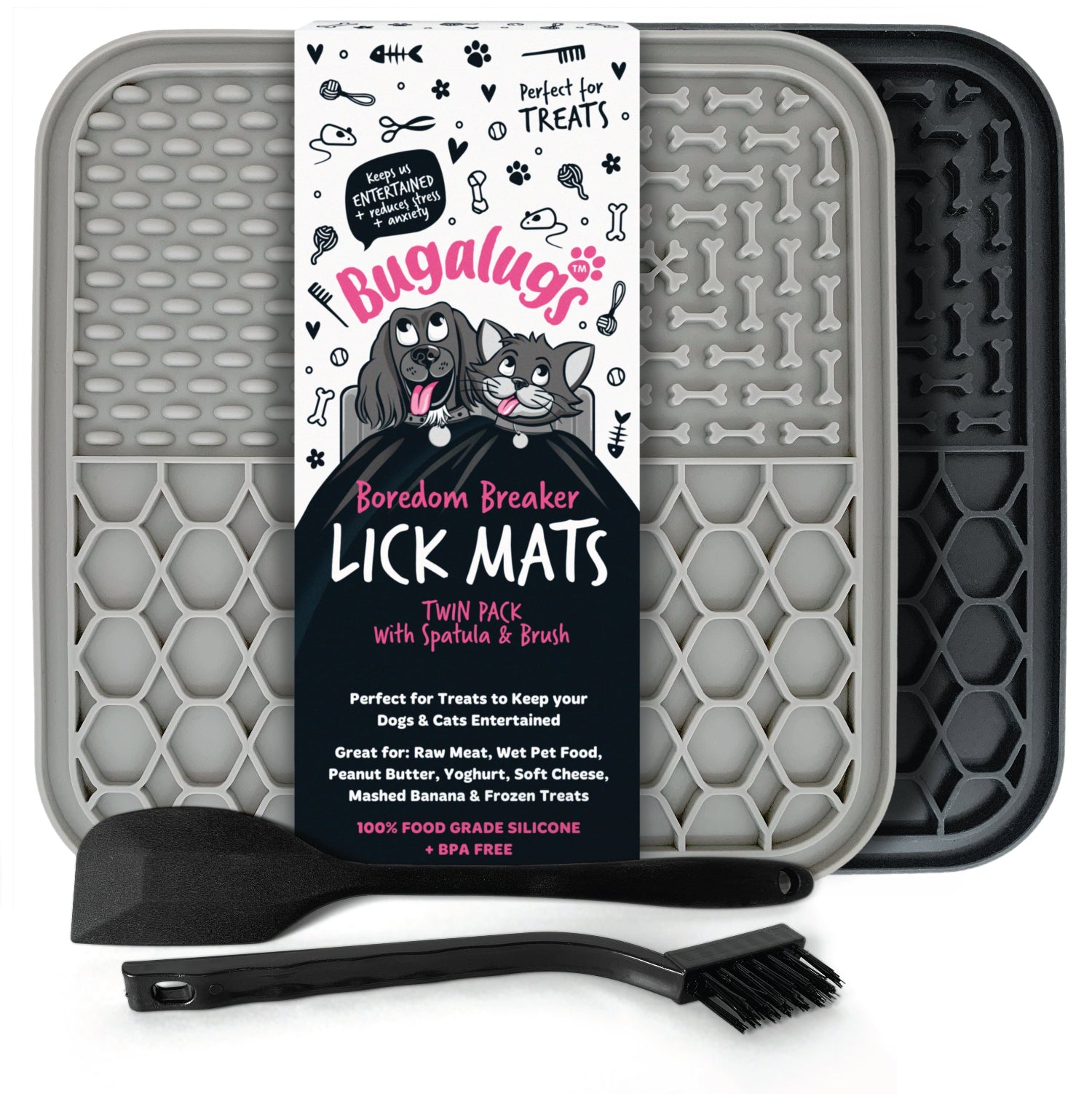 Twin Pack Pet Lick Mat for Dogs & Cats (Black & Grey)