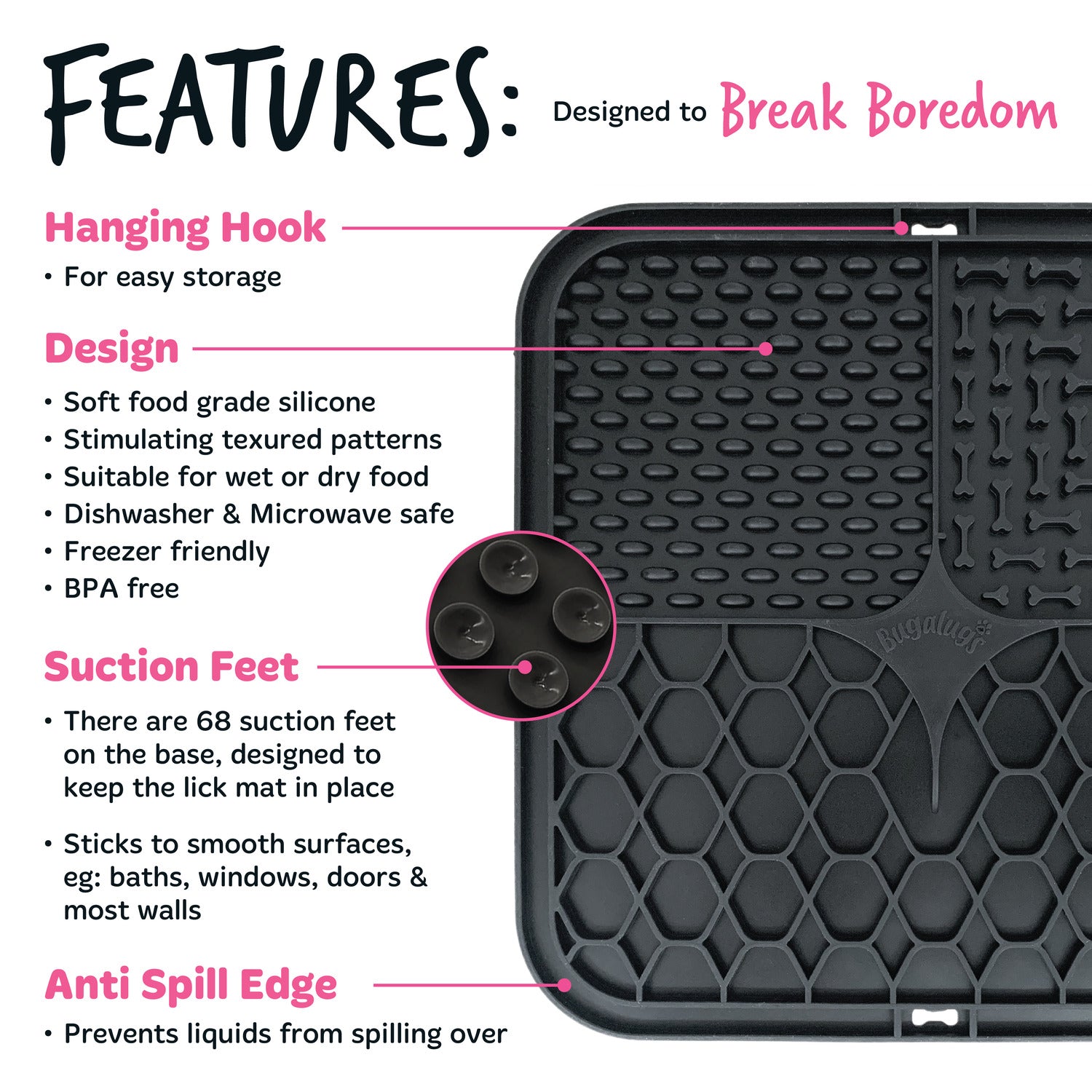 Pet Lick Mat for Dogs & Cats (Black)