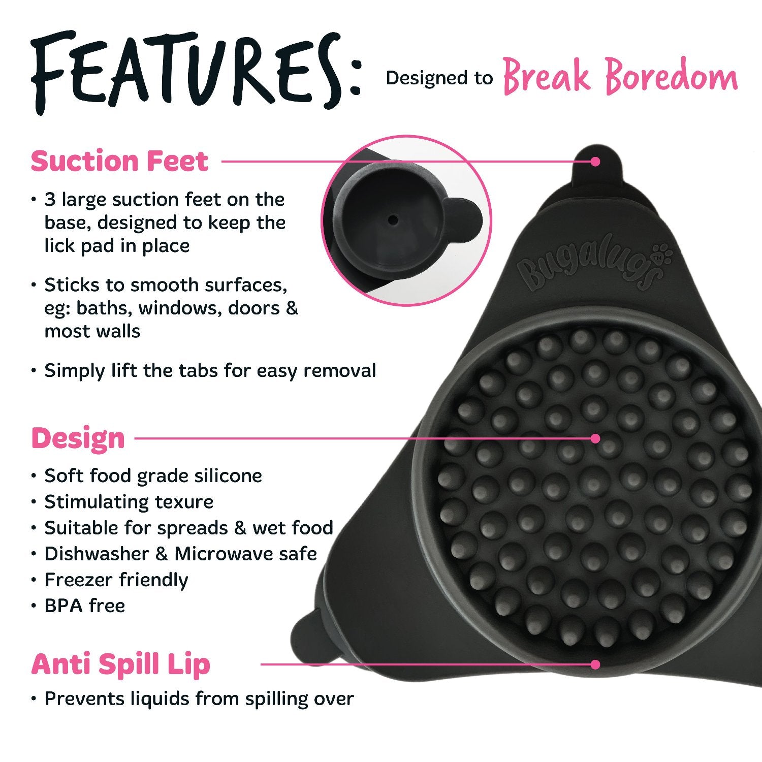 Triangle Lick Pad Licky Mat for Dogs & Cats (Black)