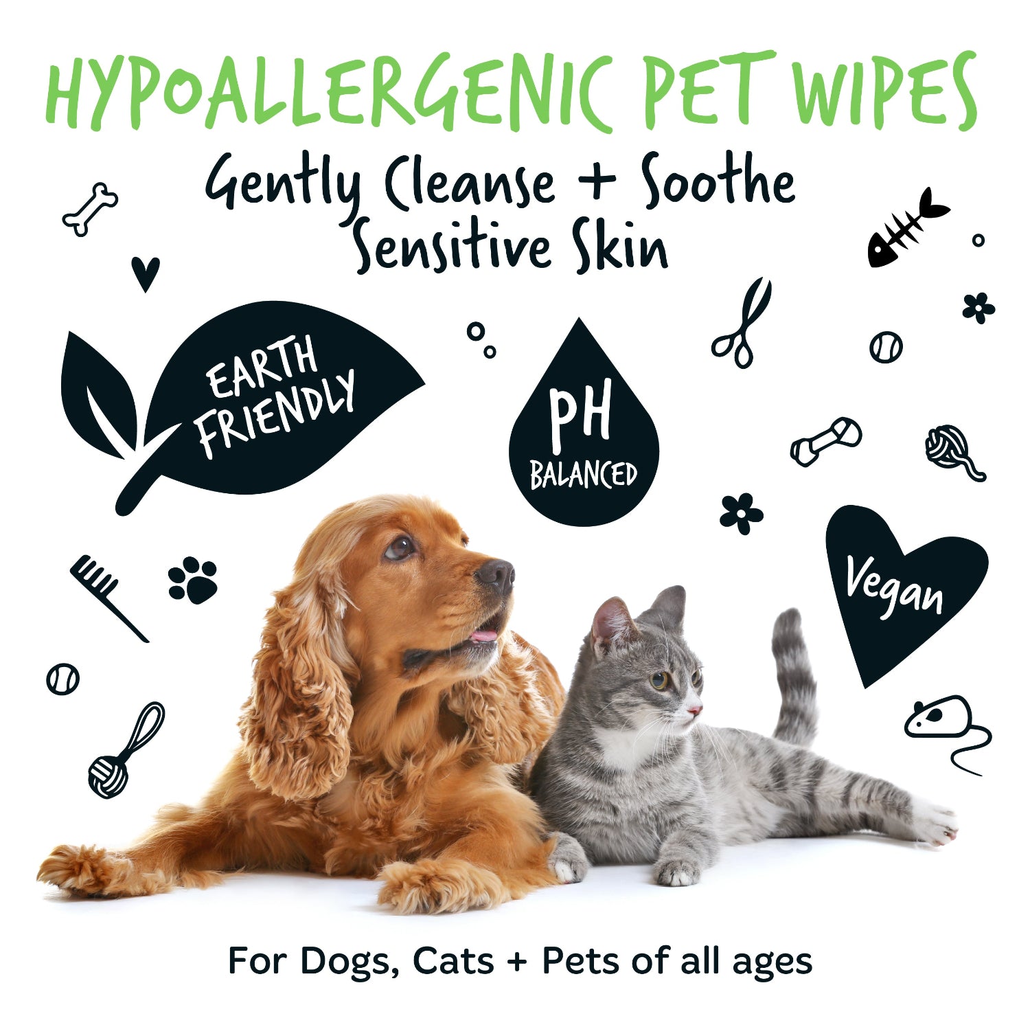 Fragrance Free Pet Wipes for Full Body, Bum & Paws (110 Wipes)