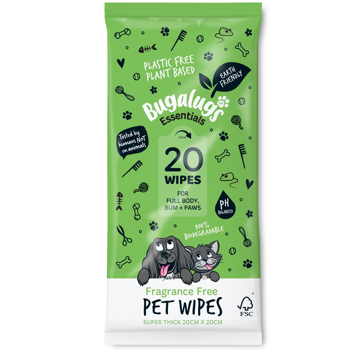 Fragrance Free Pet Wipes for Full Body, Bum & Paws (20)