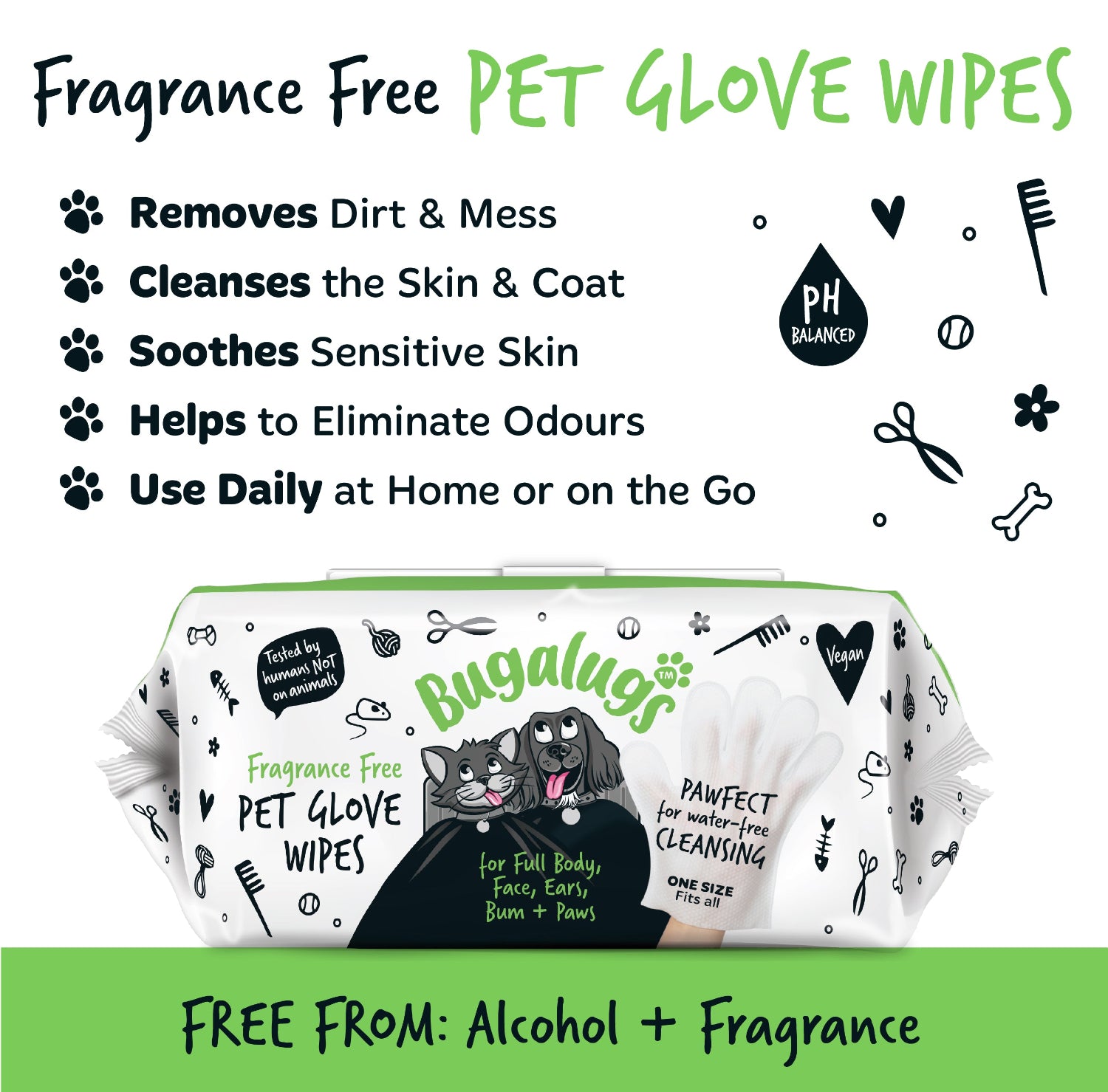 Fragrance Free Glove Pet Wipes for Full Body, Bum & Paws (30)