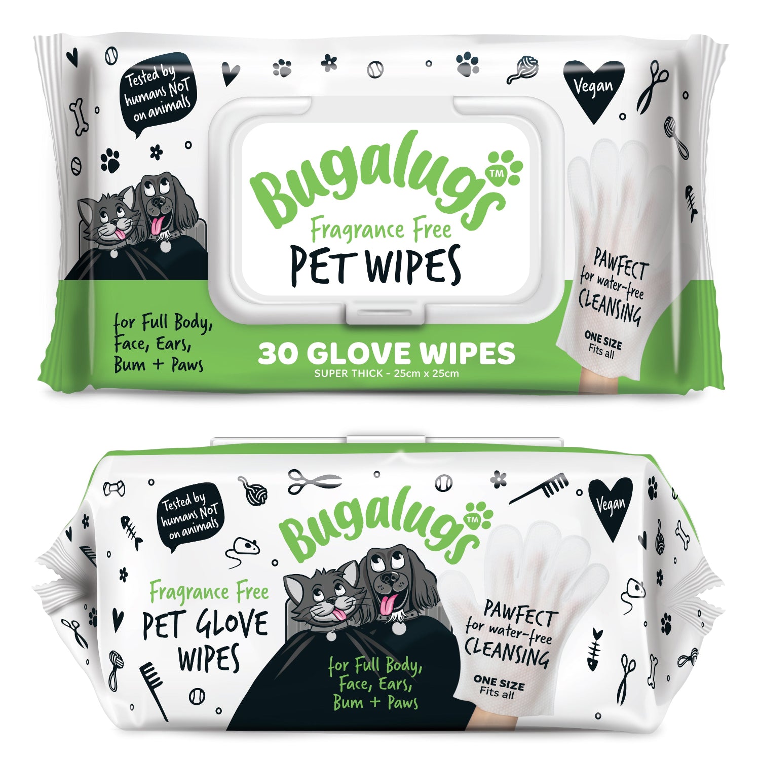Fragrance Free Glove Pet Wipes for Full Body, Bum & Paws (30)