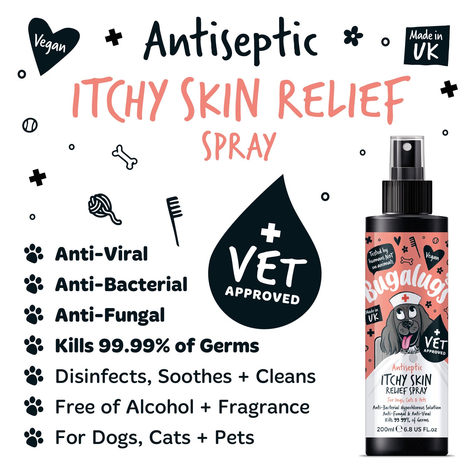 Bugalugs Antiseptic Itchy Skin Relief Spray Anti-viral & Anti-bacterial