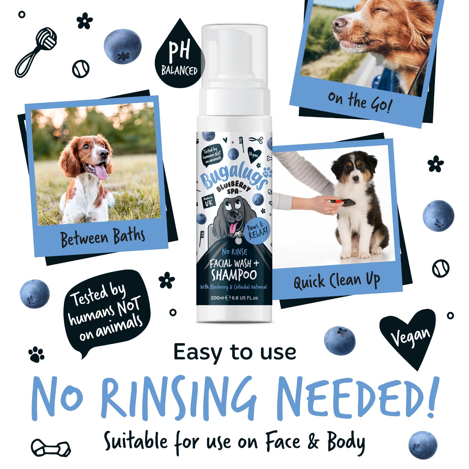 Blueberry Spa™ No Rinse Facial Wash & Shampoo with Blueberry & Colloidal Oatmeal for Dogs