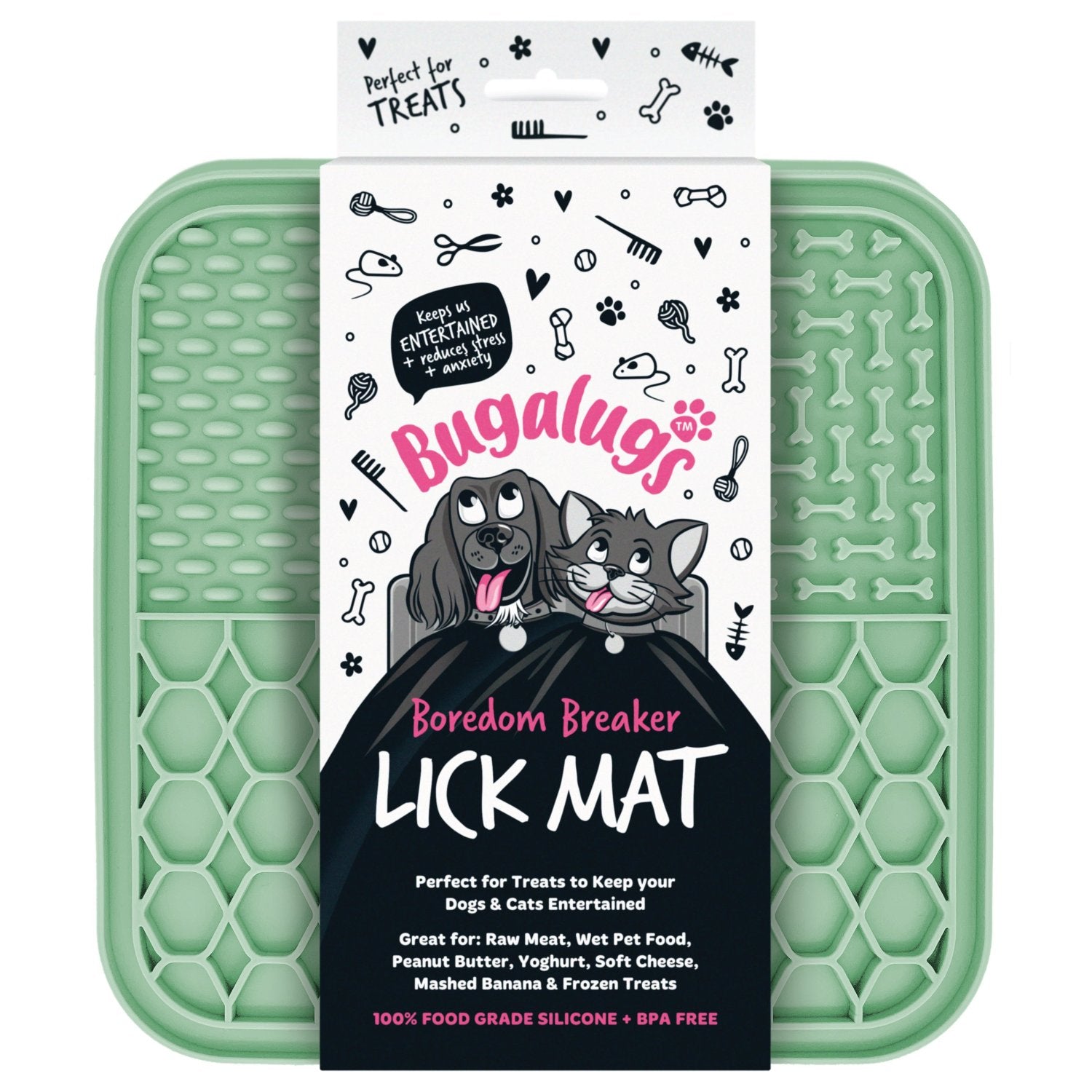 Bugalugs Lick Mat for Dogs Cats in Green Pet Licky Mat Slow