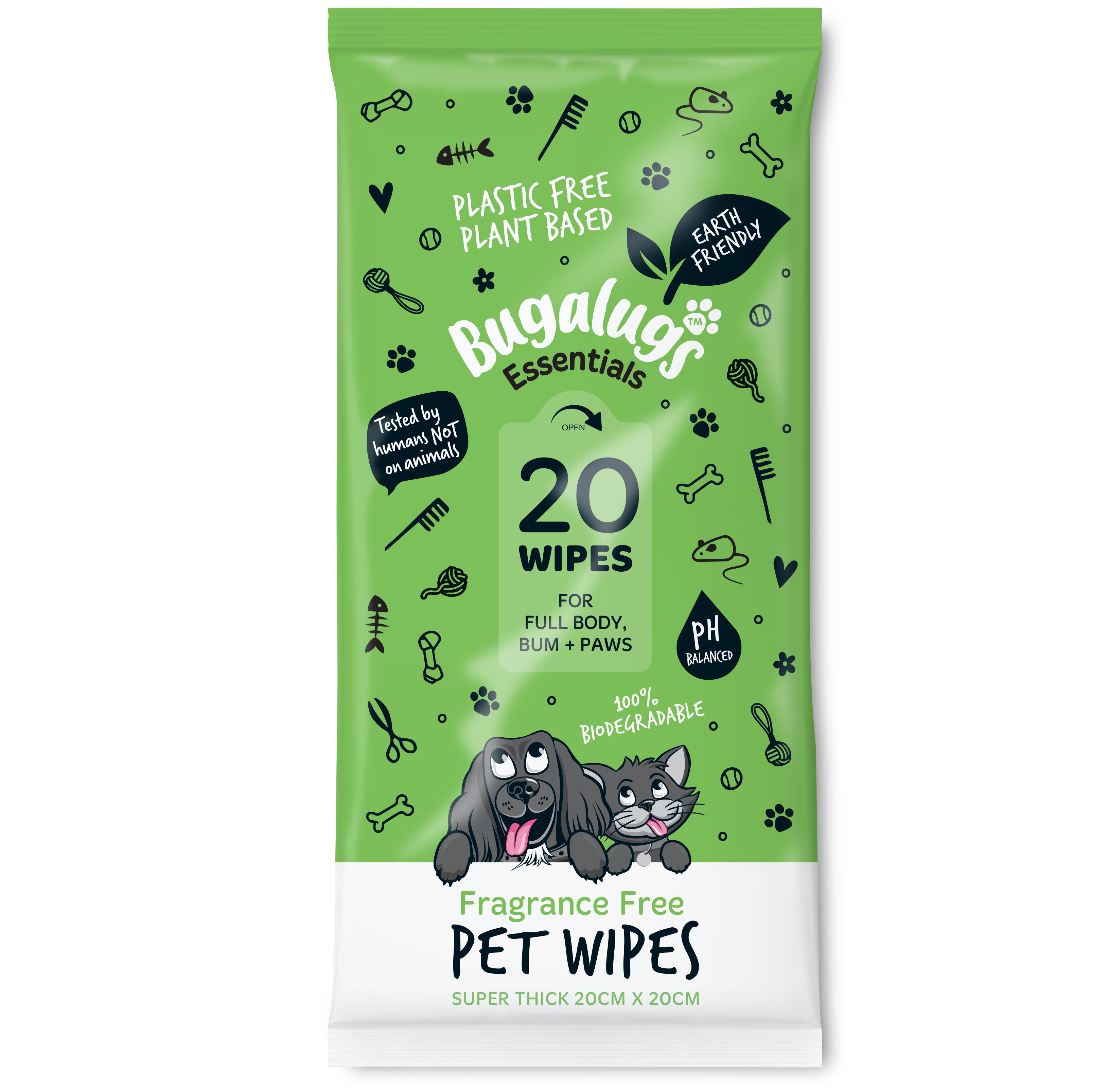 Fragrance Free Pet Wipes for Full Body, Bum & Paws (20)