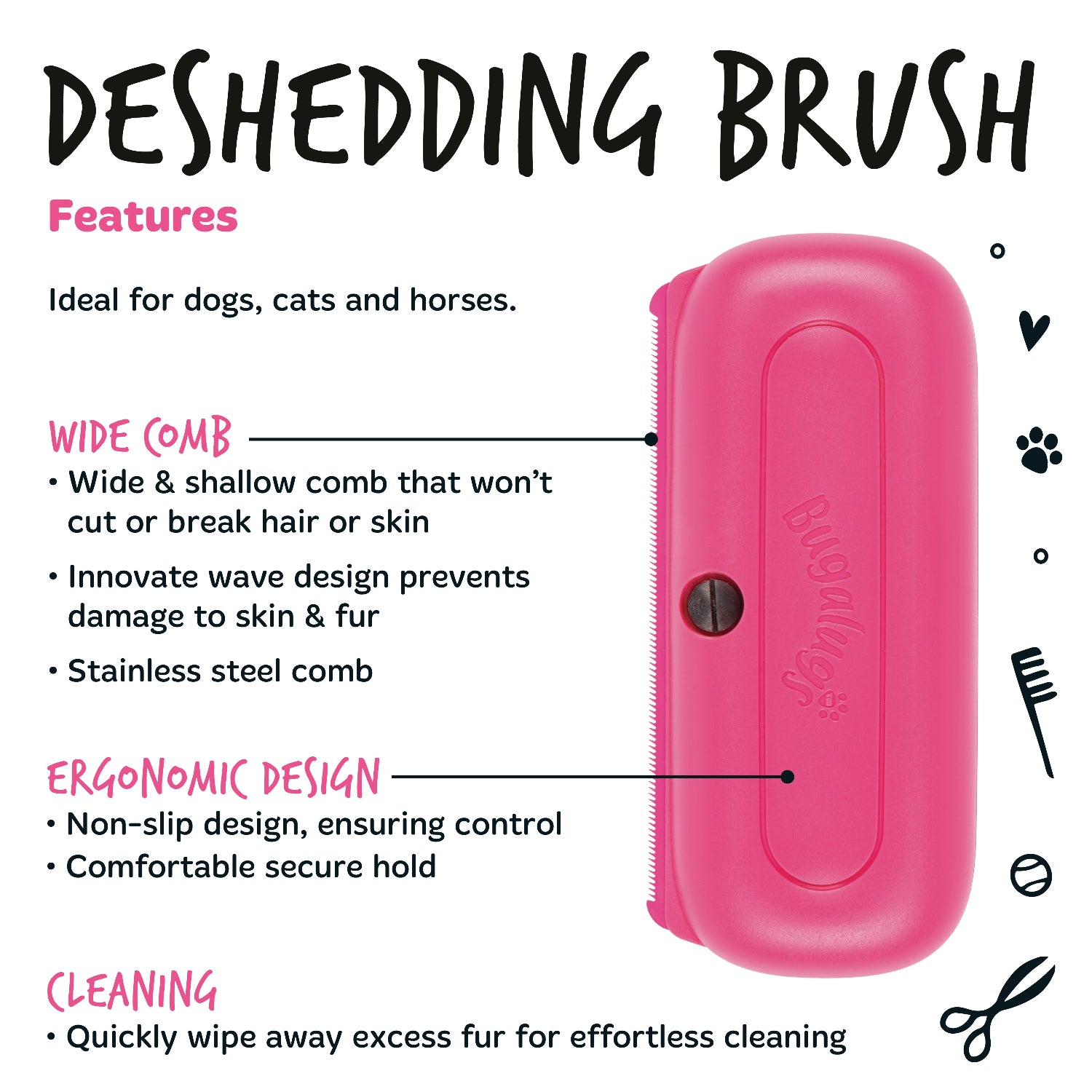 Deshedding Brush in Pink for Dogs, Cats, Horses & Other Pets