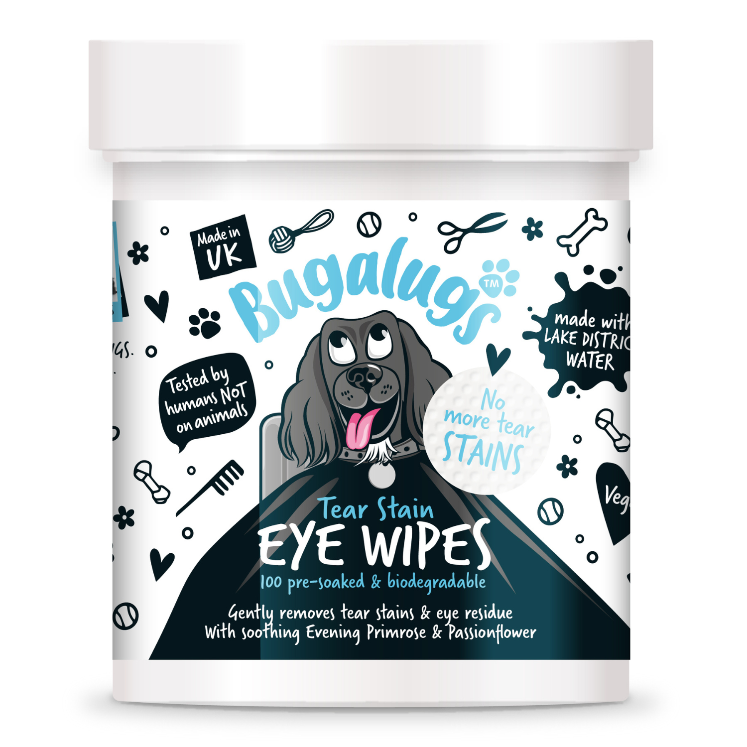 Bugalugs Tear Stain Eye Wipes - 100 pre-soaked biodegradable wipes for dogs