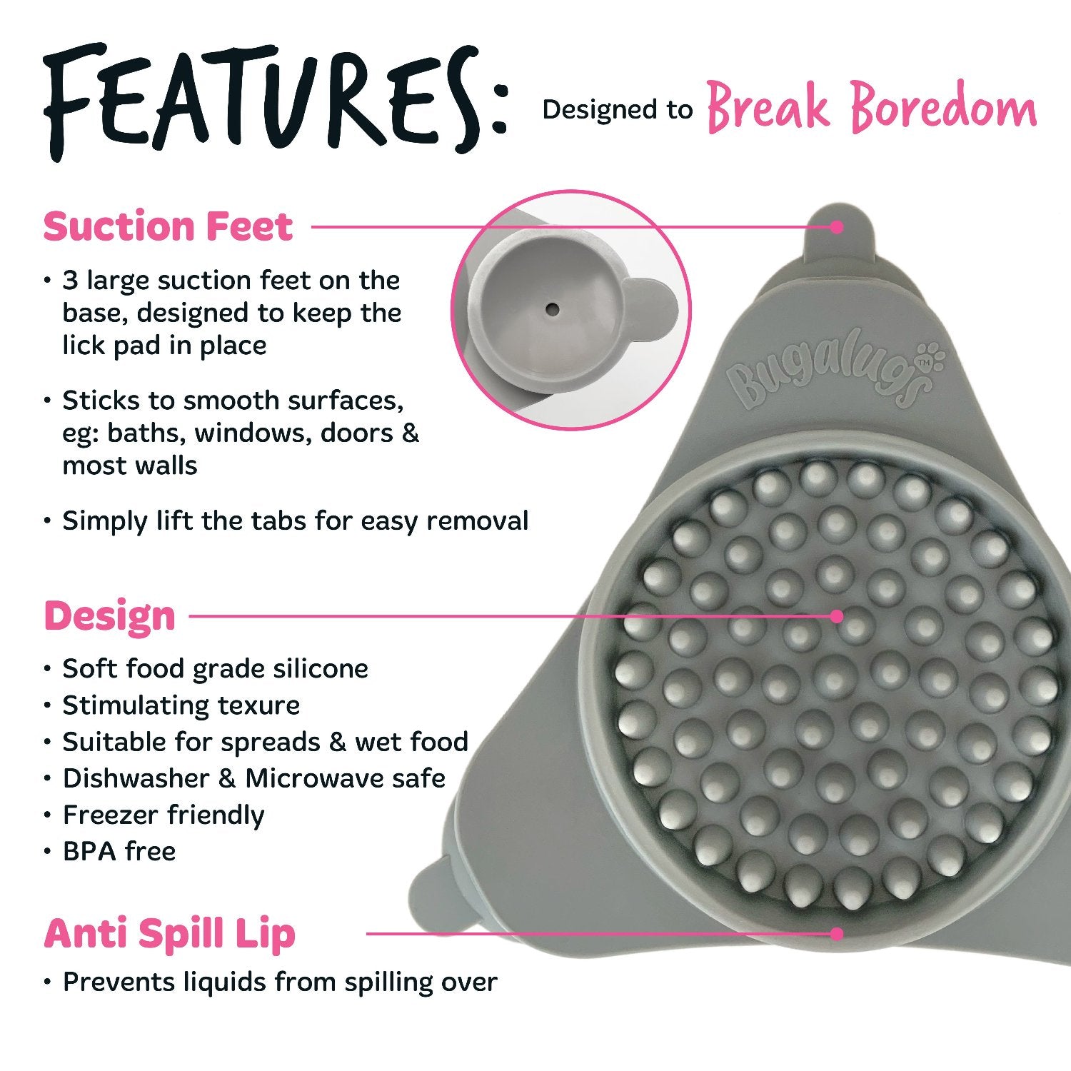 Triangle Lick Pad Licky Mat for Dogs & Cats (Grey)