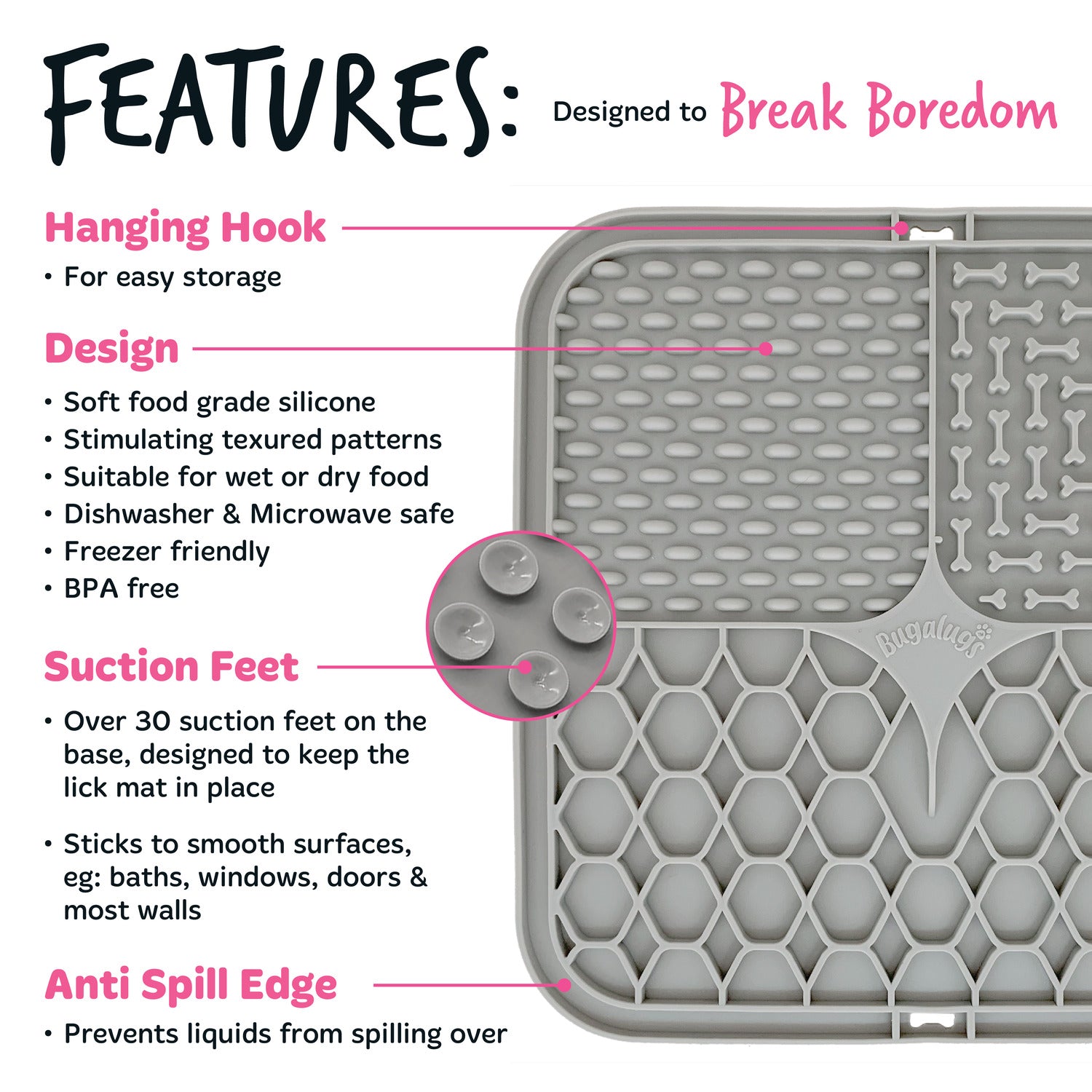 Pet Lick Mat for Dogs & Cats (Grey)