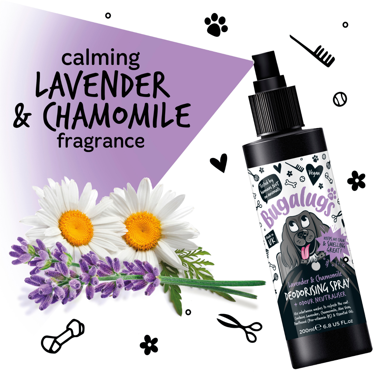 Bugalugs Lavender and Chamomile Deodorising Spray & Odour Neutraliser - Calming Lavender and Chamomile fragrance