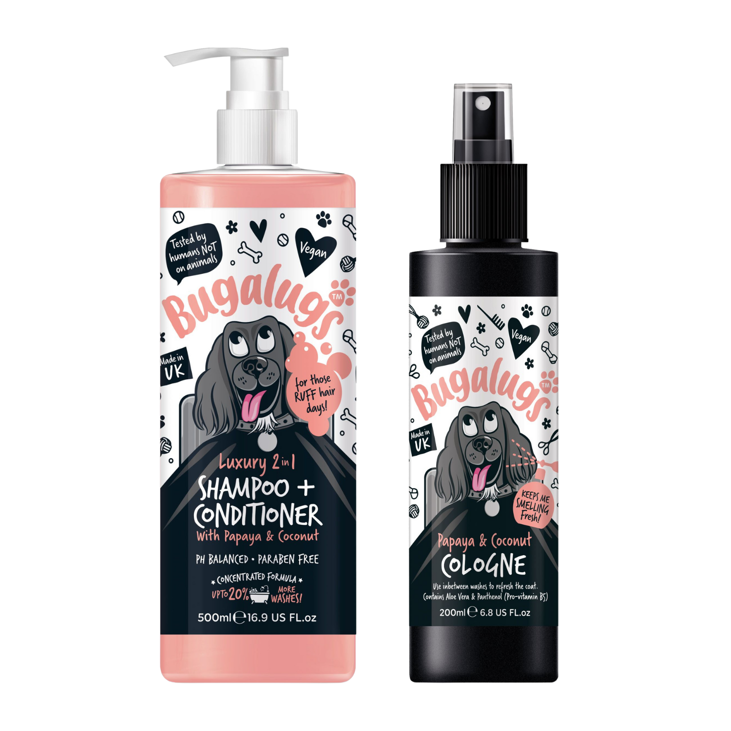 Bugalugs Luxury 2-in-1 Shampoo and Conditioner with Papaya and Coconut and Papaya and Coconut Cologne Bundle