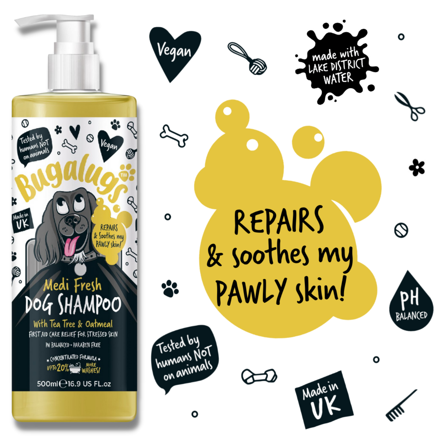 Bugalugs Medi Fresh Dog Shampoo with Tea Tree and Oatmeal - Repairs and soothes my pawly skin