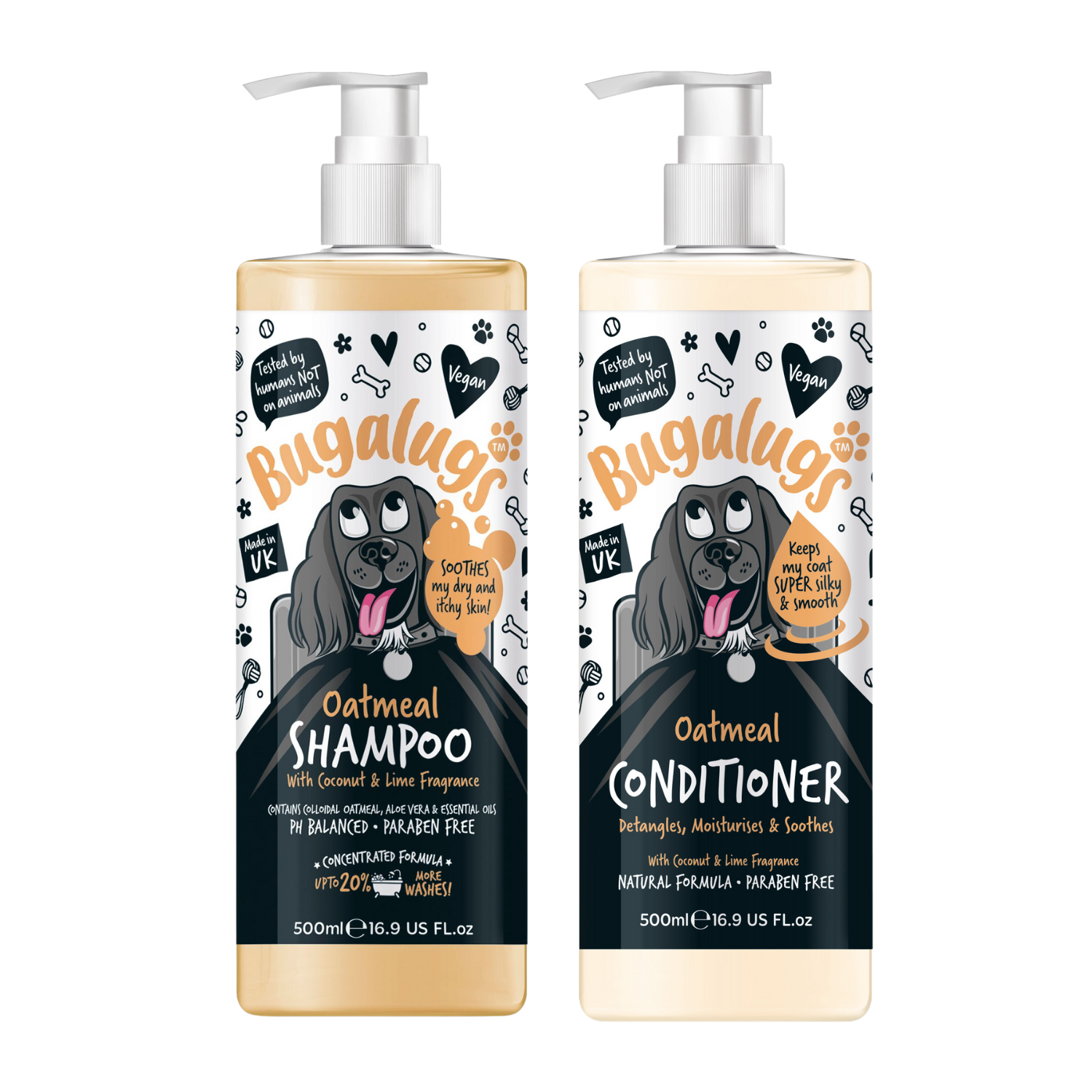 Bugalugs Oatmeal Shampoo with Coconut and Lime Fragrance and Oatmeal Conditioner Bundle for Dogs