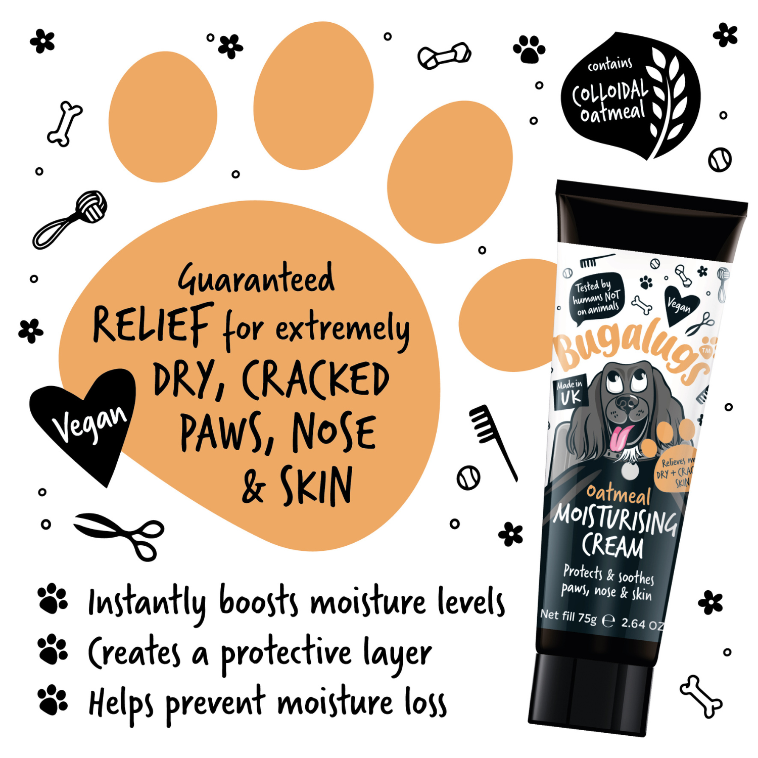 Bugalugs Oatmeal Moisturising Cream - Guaranteed relief for extremely dry, cracked paws, nose and skin