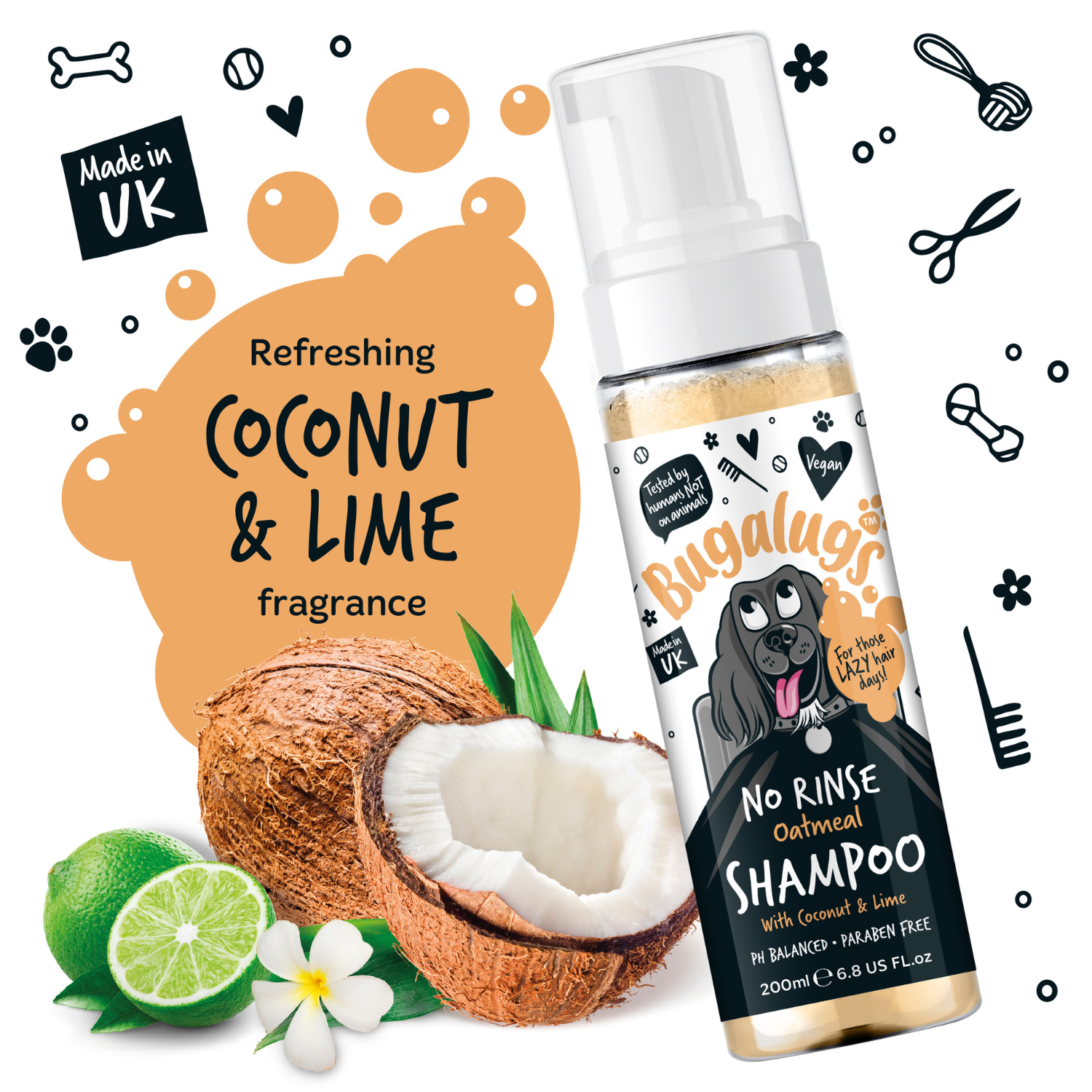 Bugalugs No Rinse Oatmeal Shampoo with Coconut and Lime Fragrance - Refreshing fragrance