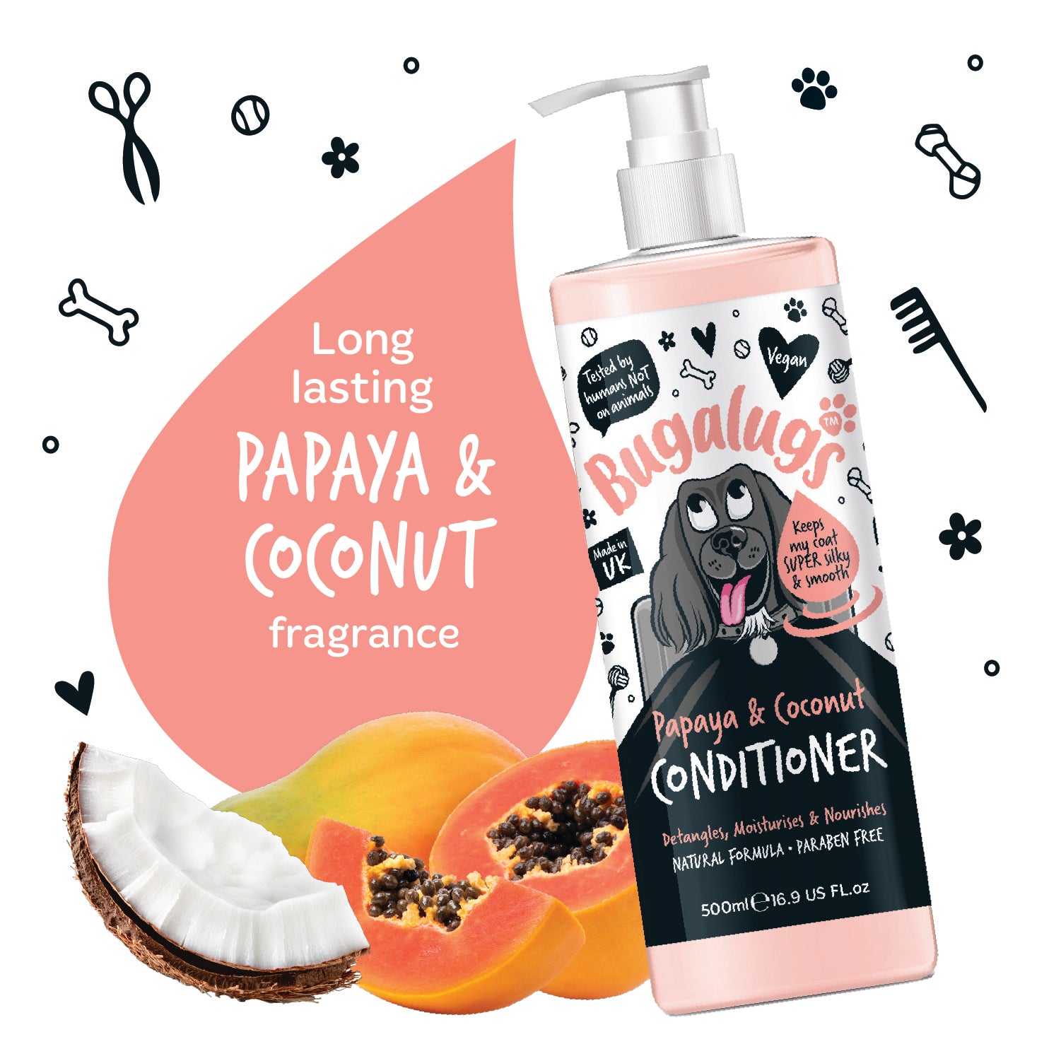 Bugalugs Papaya and Coconut Conditioner for Dogs - Long-lasting fragrance