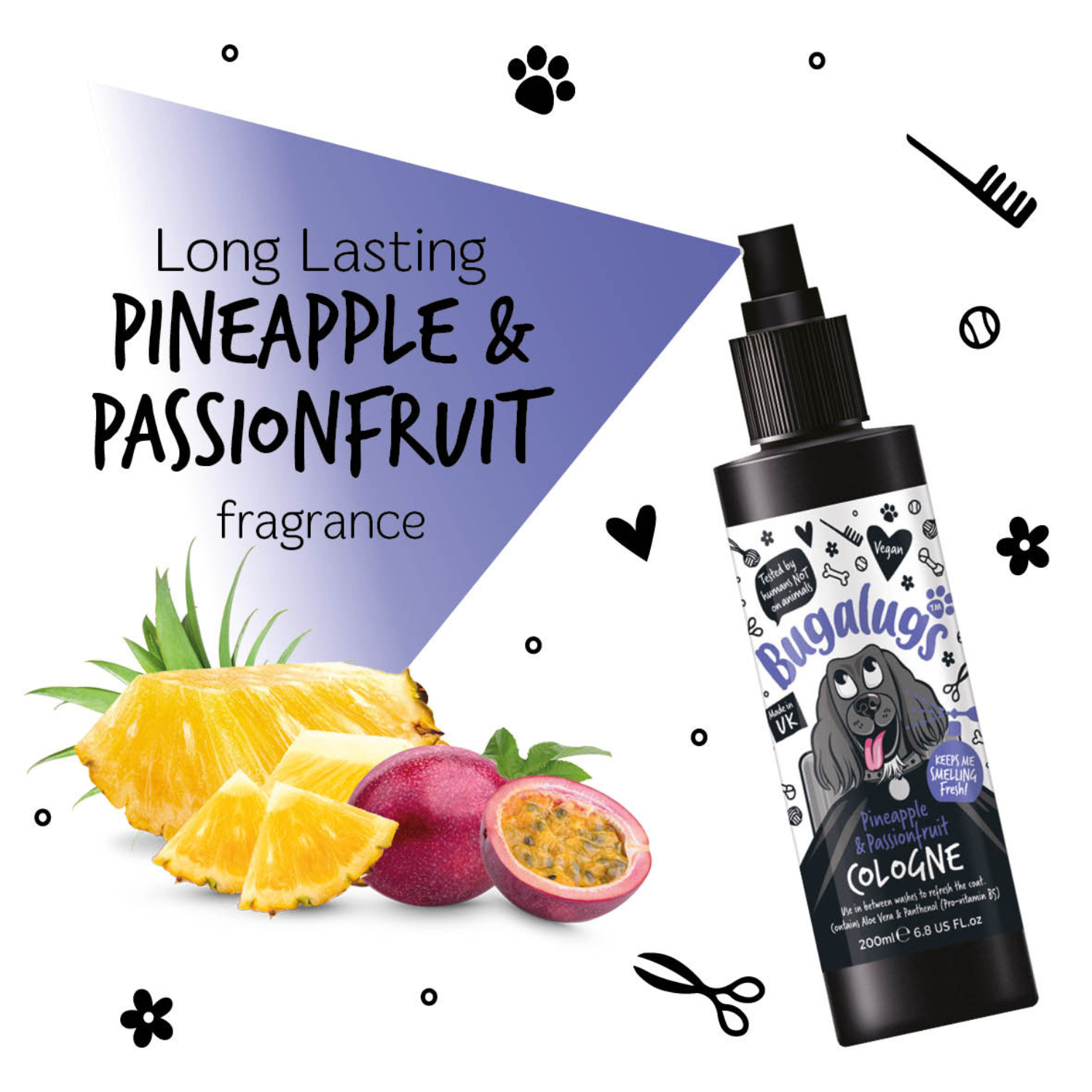 Bugalugs Pineapple and Passionfruit Cologne for Dogs - Long-lasting fragrance
