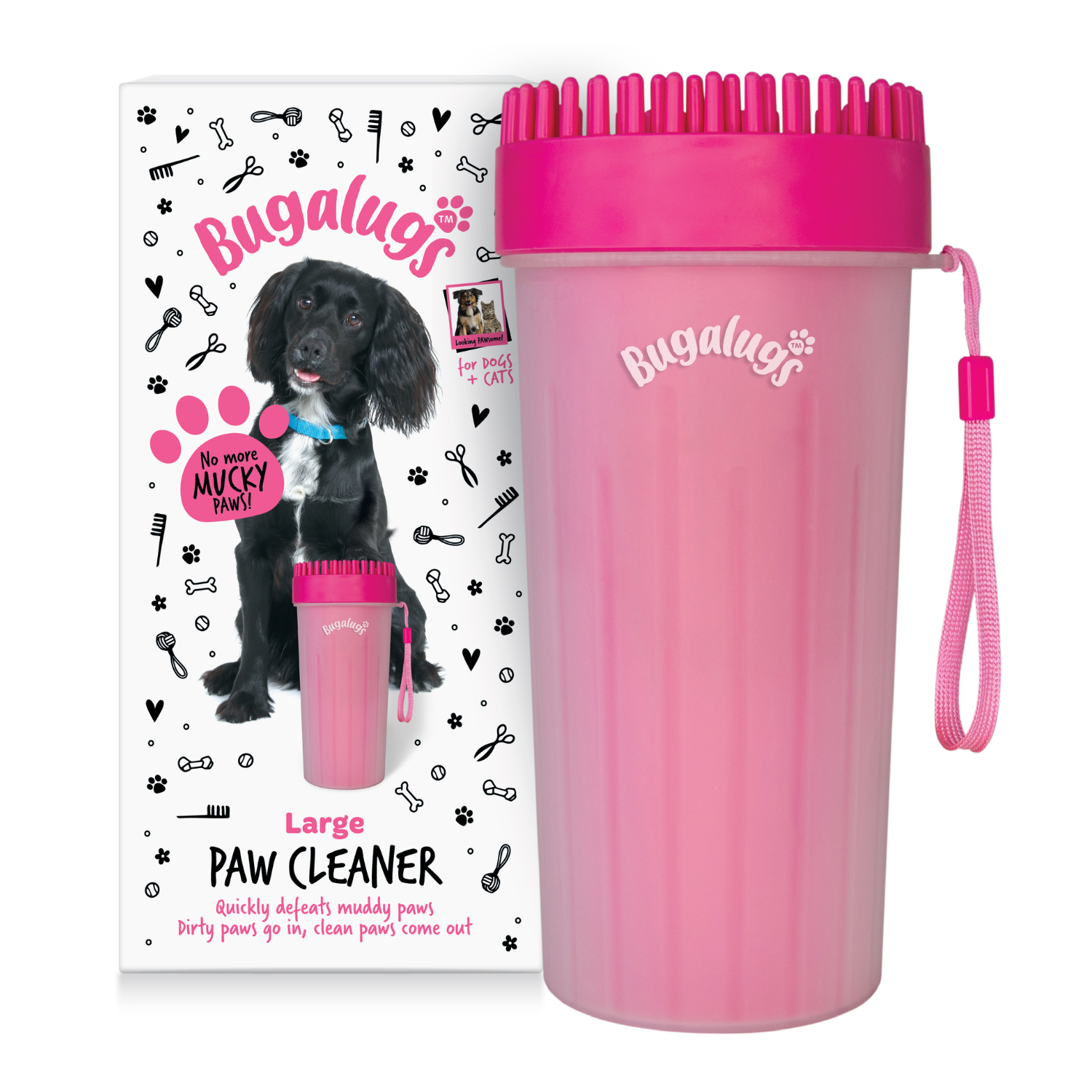 Bugalugs Pink Paw Cleaner Cup for Dogs Cats Large Pet Paw