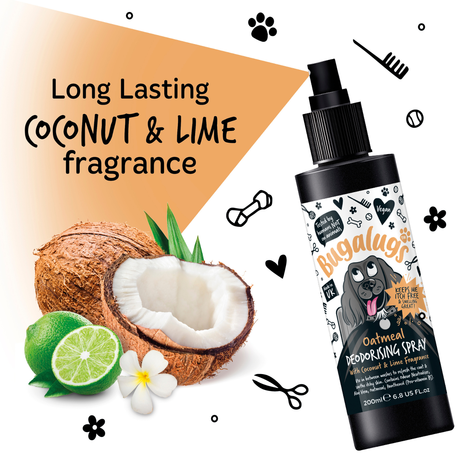 Bugalugs Oatmeal Deodorising Spray with Coconut and Lime - Long-lasting coconut and lime fragrance