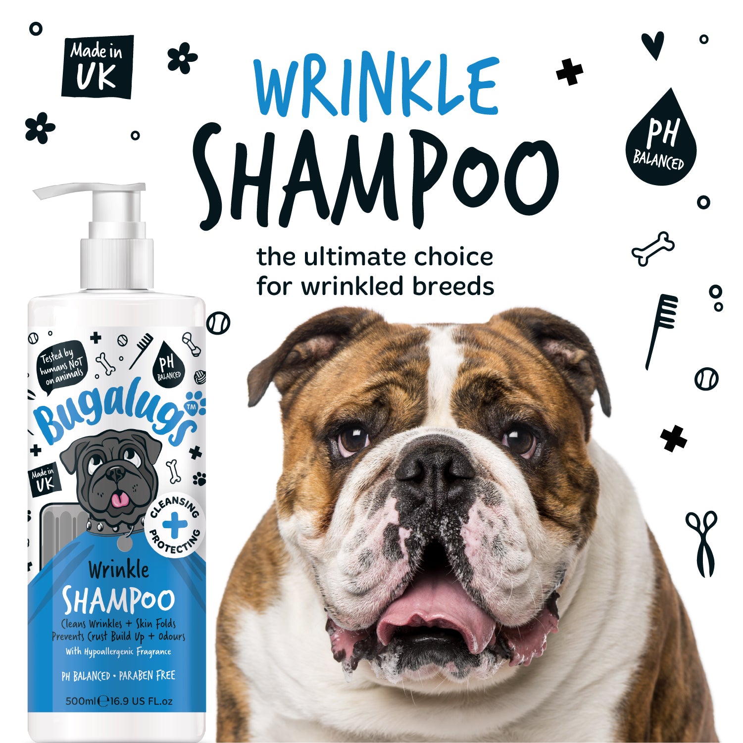 Bugalugs Wrinkle Shampoo with Hypoallergenic Fragrance - Wrinkle shampoo the ultimate choice for wrinkled breeds