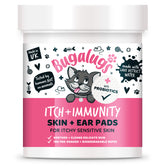 Bugalugs Itch + Immunity Skin + Ear Pads packaging with a cartoon cat on a white background