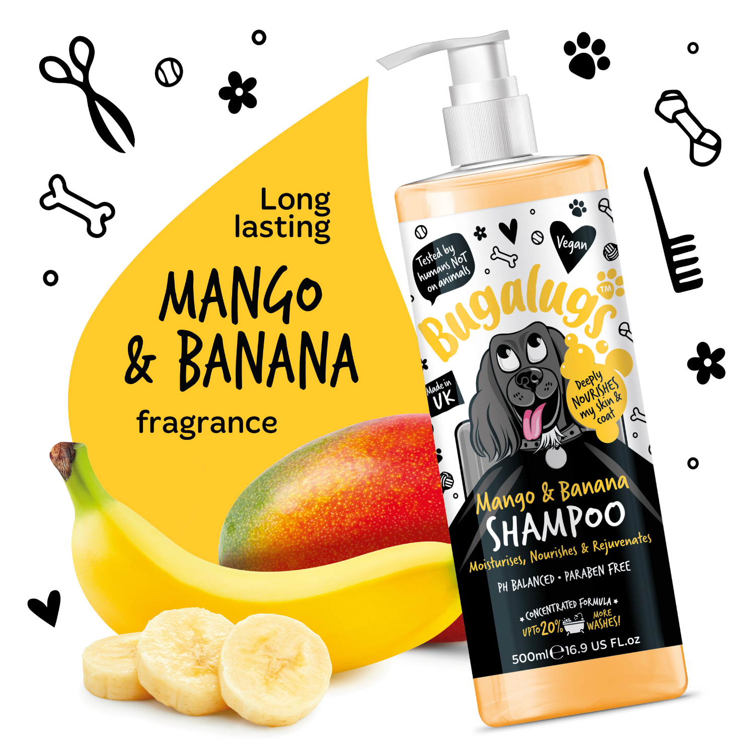 Bugalugs Mango and Banana Shampoo for Dogs - Long-lasting fragrance
