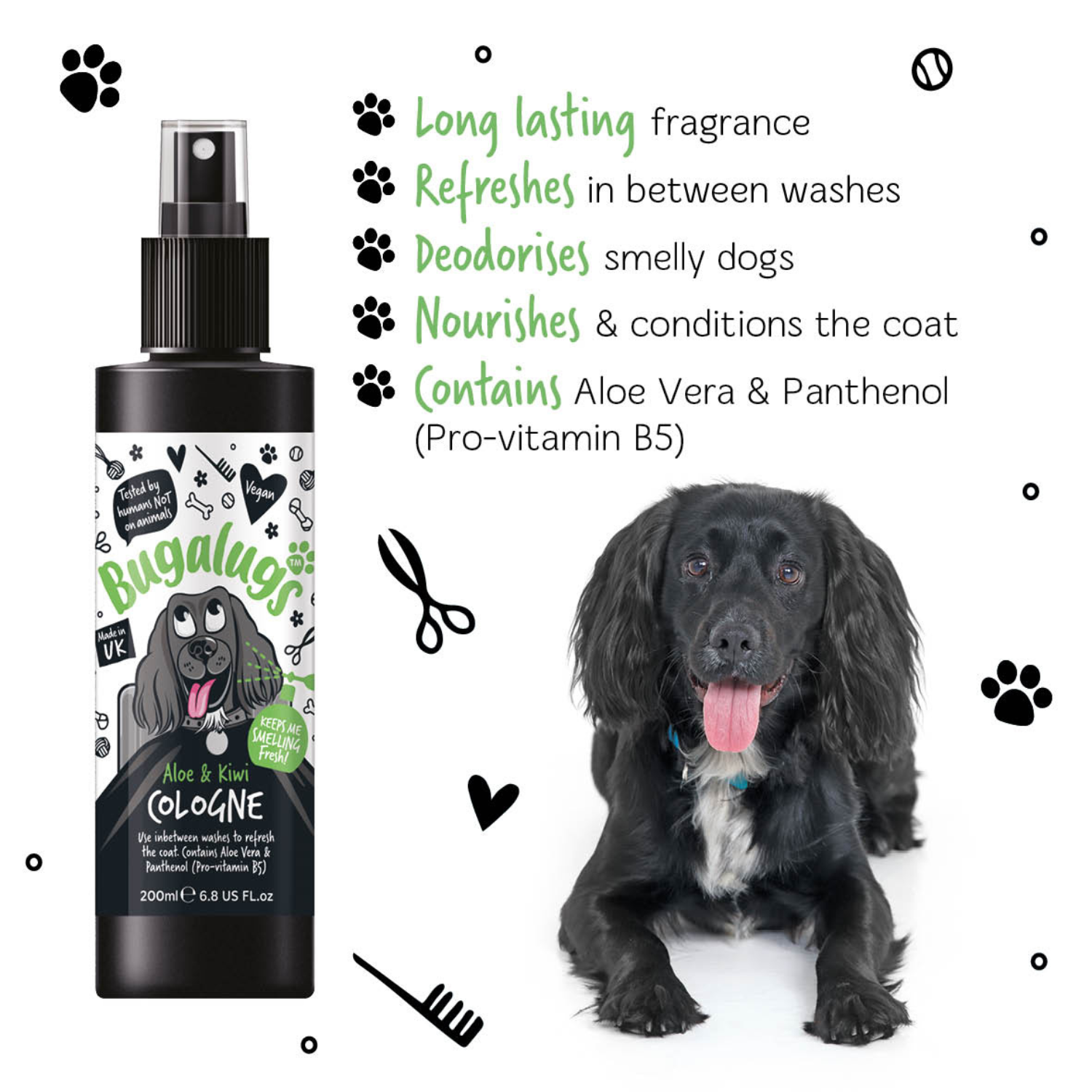 Bugalugs Aloe and Kiwi Cologne for Dogs - Long-lasting, refreshes, deodorises, nourishes, contains