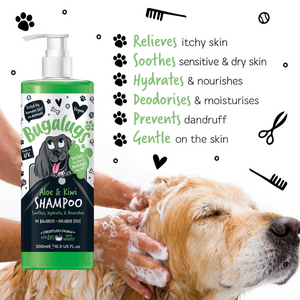 Bugalugs Aloe and Kiwi Shampoo for Dogs - Soothes, Hydrates and Nourishes - Relieves, soothes, hydrates, deodorises, prevents, gentle