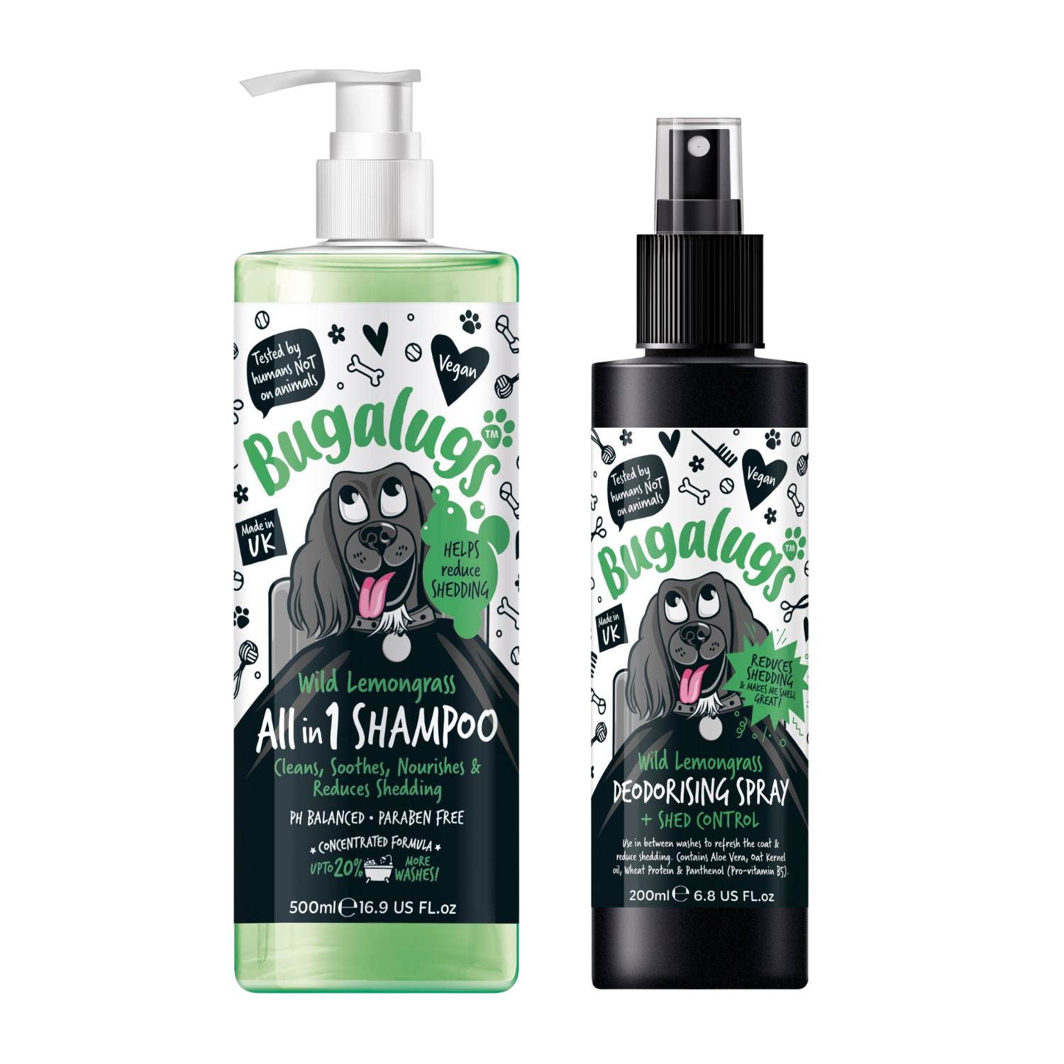 Bugalugs All-in-1 Wild Lemongrass Shampoo and Deodorising Spray with Shed Control Bundle