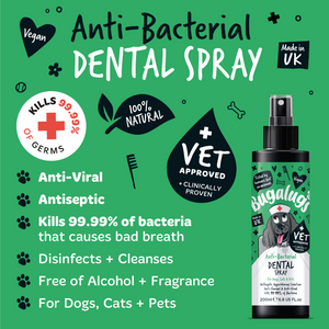 Bugalugs Anti-bacterial Dental Spray for Dogs, Cats and Pets - Anti-viral, antiseptic, kills 99.99% of bacteria
