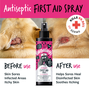 Bugalugs Antiseptic First Aid Spray for Dogs, Cats and Pets - Before and after use