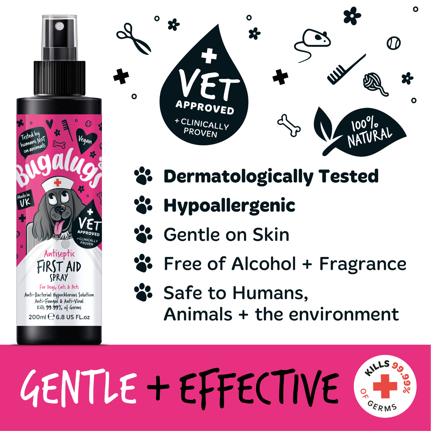 Bugalugs Antiseptic First Aid Spray for Dogs, Cats and Pets - Key benefits