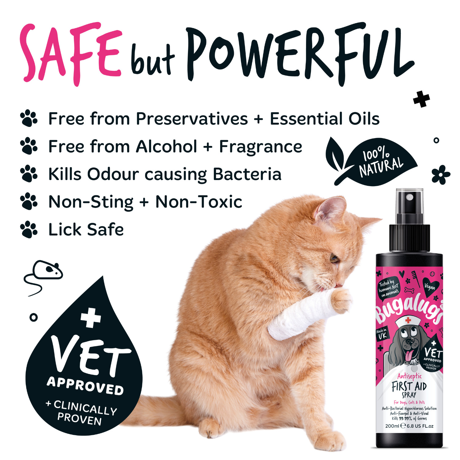Bugalugs Antiseptic First Aid Spray for Dogs, Cats and Pets - Safe but powerful