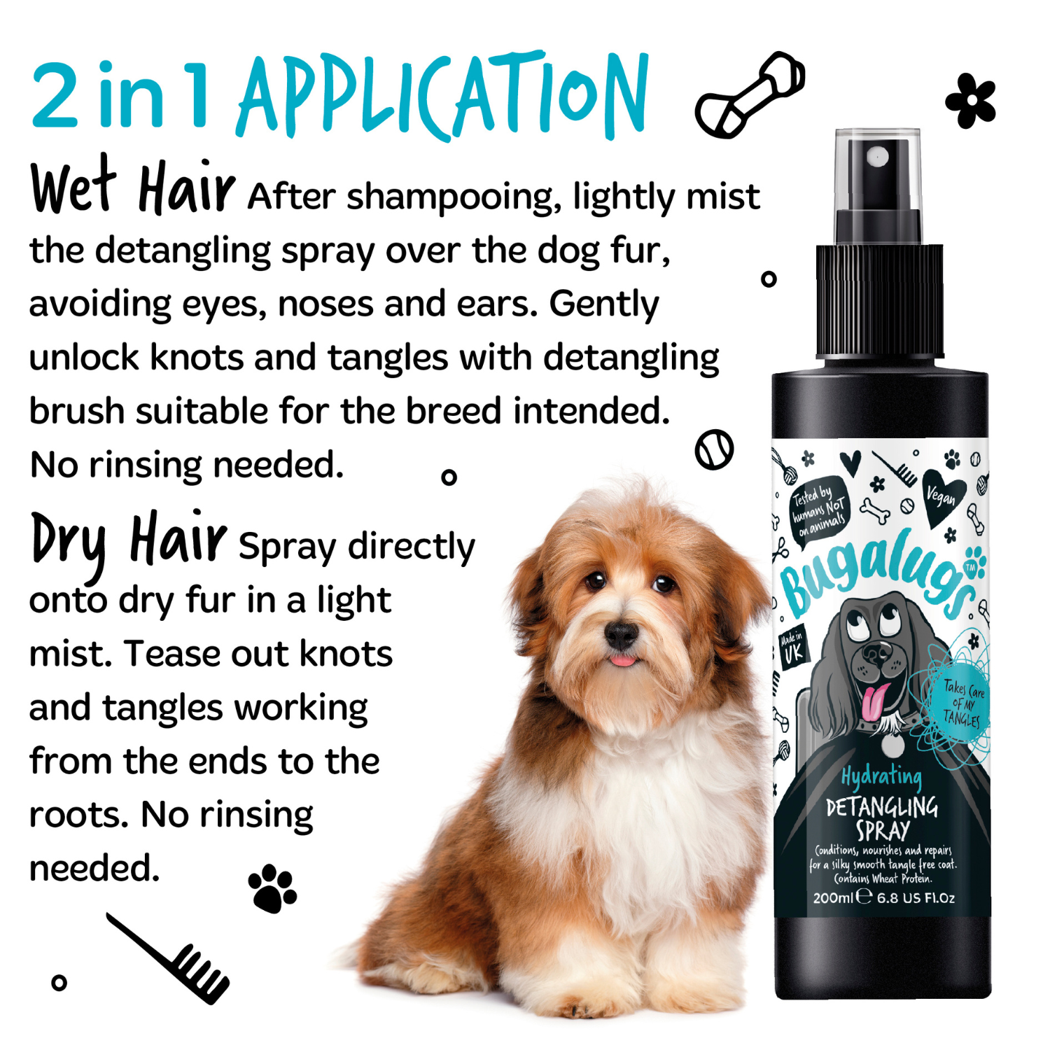Bugalugs Hydrating Detangling Spray Fragrance free Dog Detangler Bugalugs Pet Care