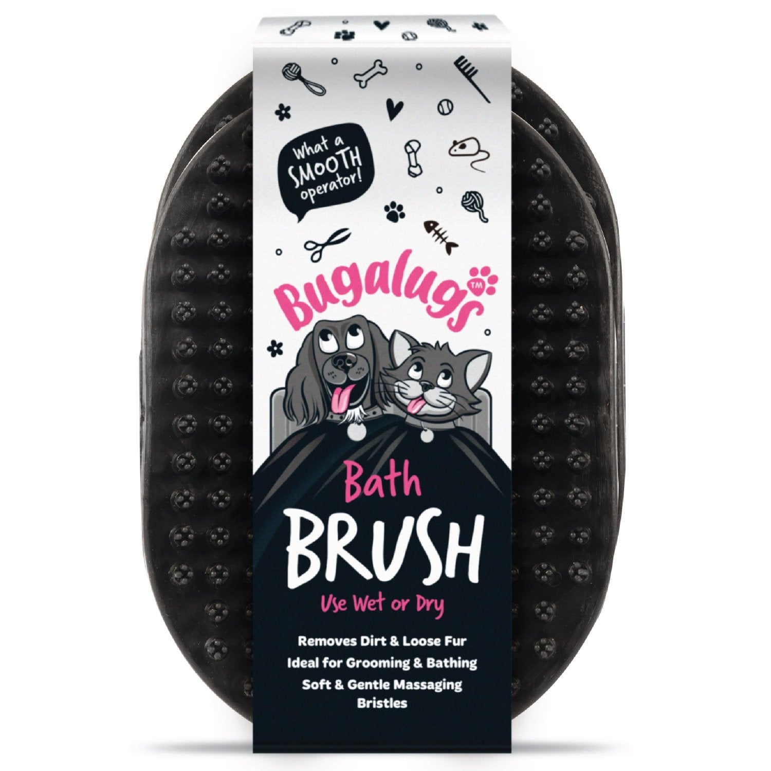 Wet & Dry Bath Brush for Dogs & Cats (Black Twin Pack)