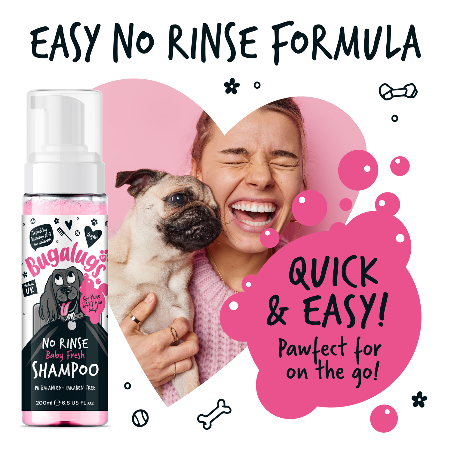 Bugalugs No Rinse Baby Fresh Shampoo for Dogs - Easy no rinse formula