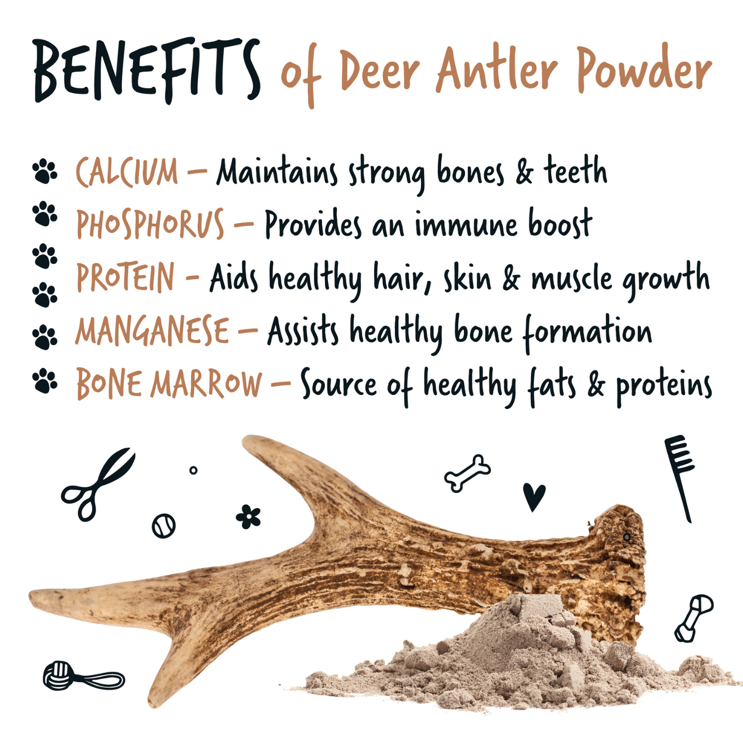 Bugalugs 100% Natural Deer Antler Powder Supplement for Dogs - 70g Pot - Benefits of deer antler powder