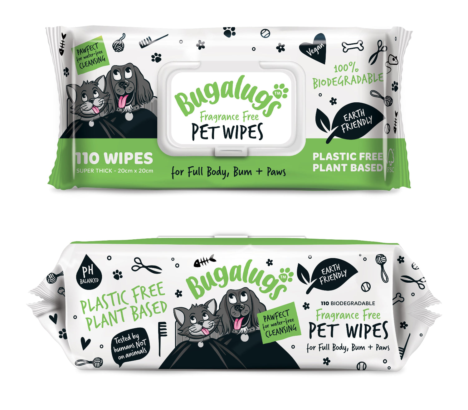 Fragrance Free Pet Wipes for Full Body, Bum & Paws (110 Wipes)