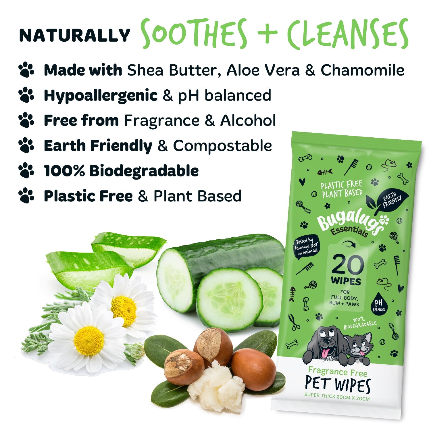 Fragrance Free Pet Wipes for Full Body, Bum & Paws (20)