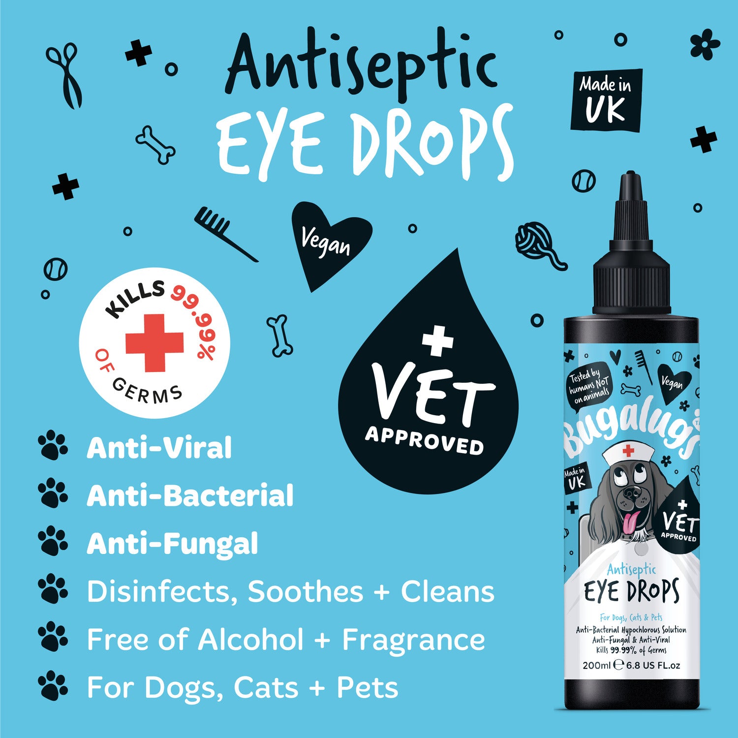 Bugalugs Anti septic Eye Drops for Dogs Cats Other Household Pets Bugalugs Pet Care