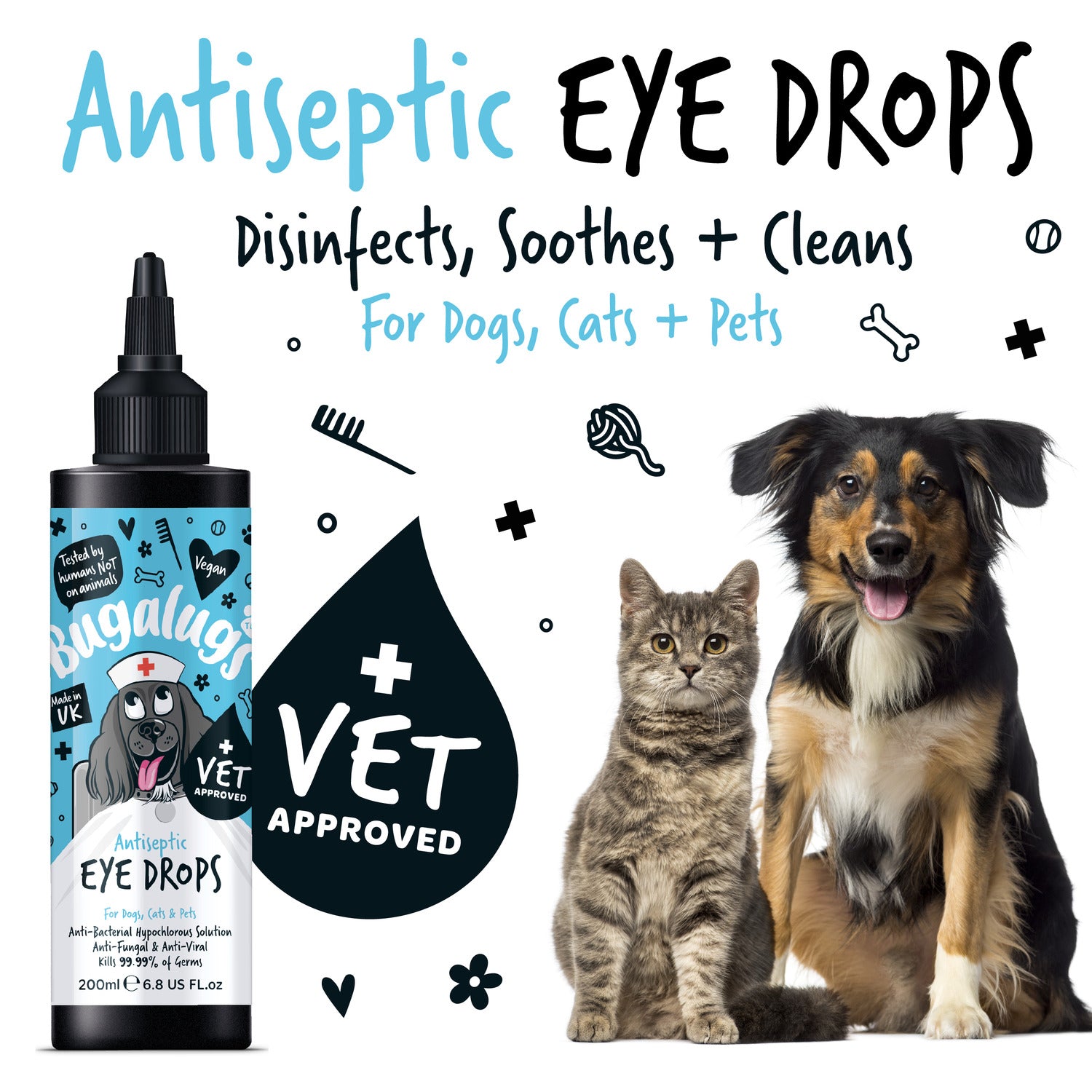 Bugalugs Antiseptic Eye Drops for Dogs, Cats Other Household