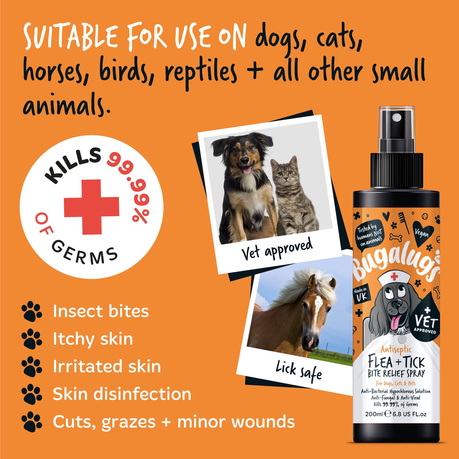 Bugalugs Antiseptic Flea & Tick Spray For All Pets