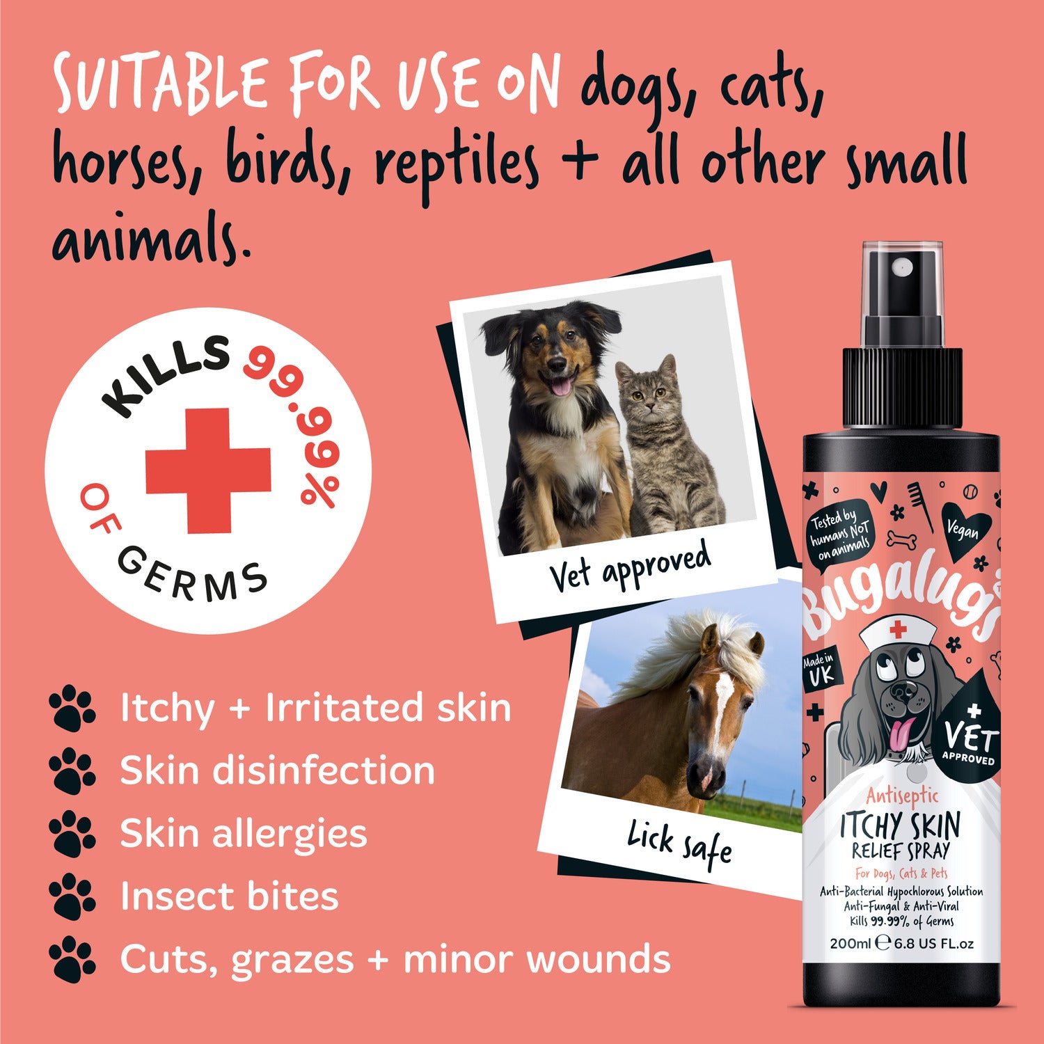 Antiseptic Itchy Skin Relief Spray For Dogs, Cats Pets